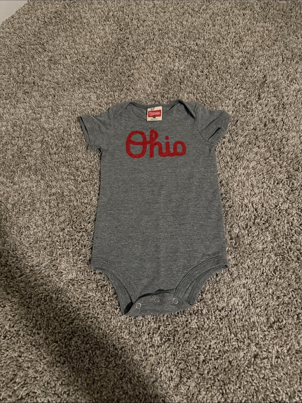 HOMAGE Gray Baby Bodysuit with Red "Ohio" Script